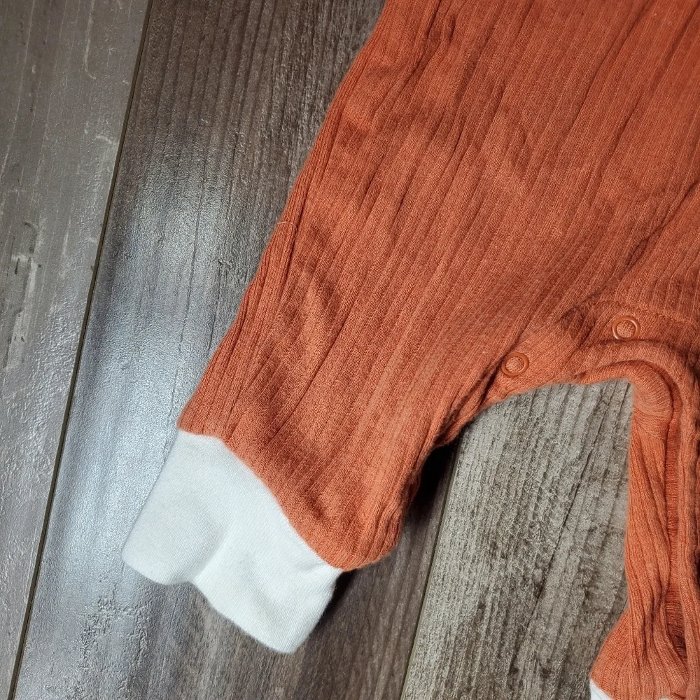 Cat & Jack Ribbed Henley Jumpsuit Romper Baby Boy Size 0-3M Orange & Cream